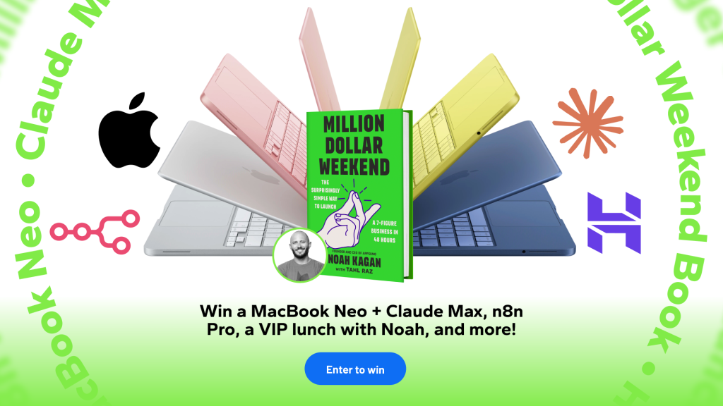 Win a MacBook Neo + Claude Max, n8n Pro, a VIP lunch with Noah, and more!