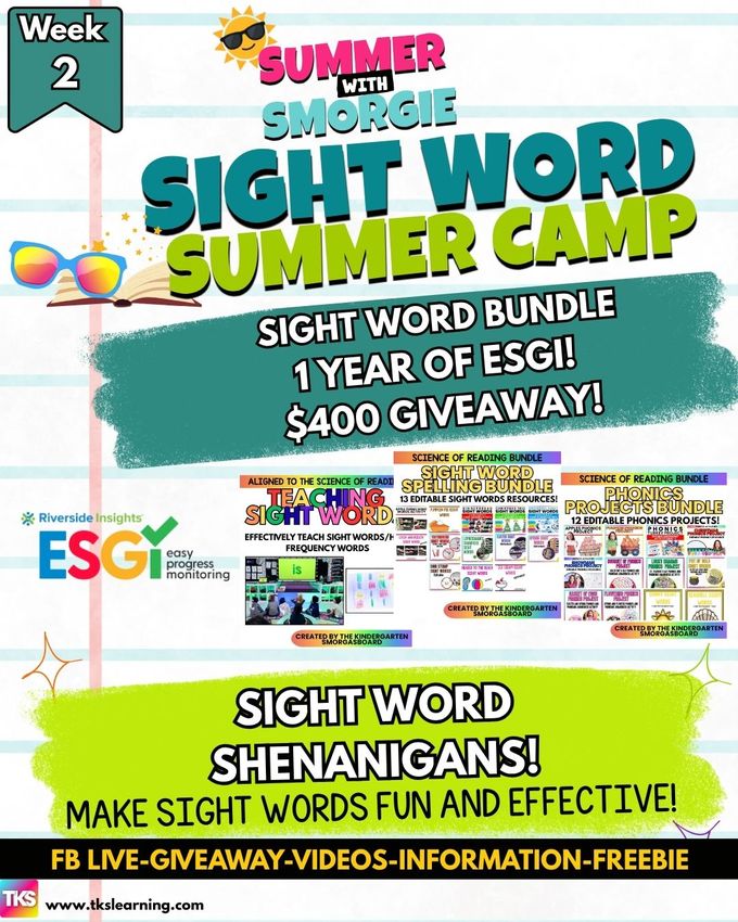 Summer With Smorgie Week 2 Sight Word Bundle And 1 Year Of Esgi