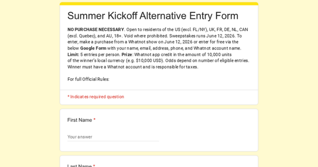 Whatnot Summer Kickoff Giveaway $10K Sweepstakes