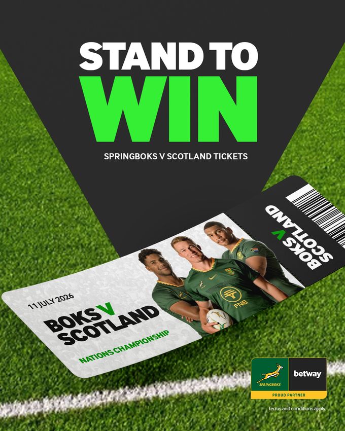 Stand To Win 1 Of 5 X Double Tickets To See The Springboks Vs Scotland On The 11Th July 2026