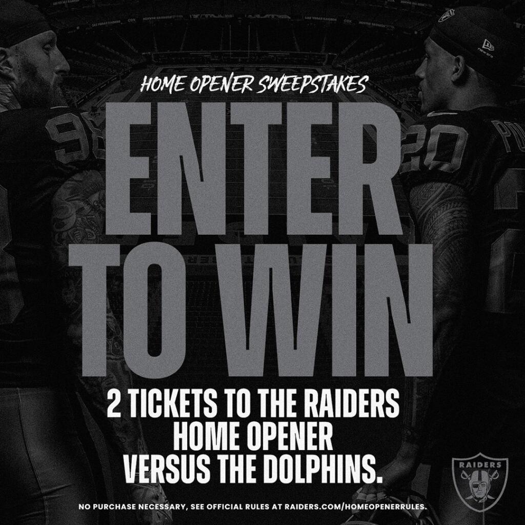 Win 2 Tickets to the Raiders Home Opener vs Miami Dolphins