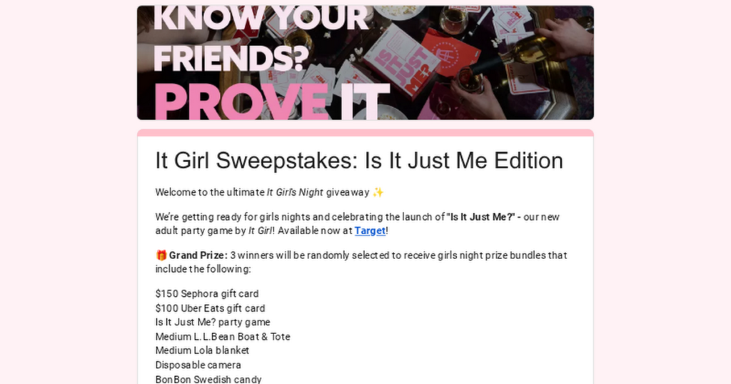 2026 It Girl’s Night Sweepstakes