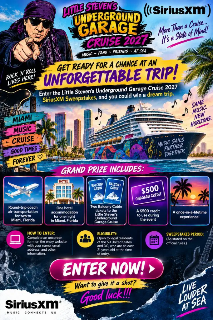 Little Steven’s Underground Garage Cruise 2027 SiriusXM Sweepstakes