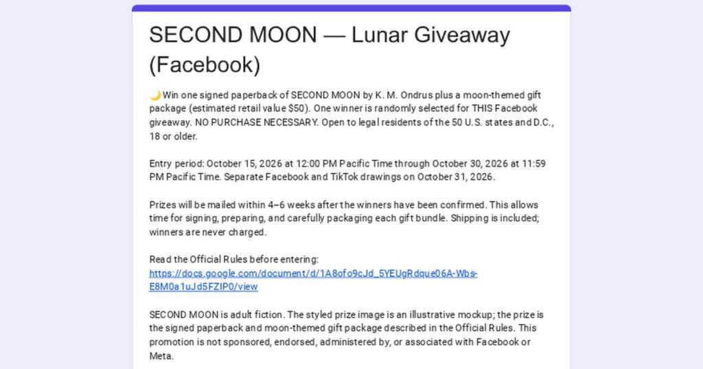 K. M. Ondrus (Author)–Second Moon Signed Paperback Giveaway